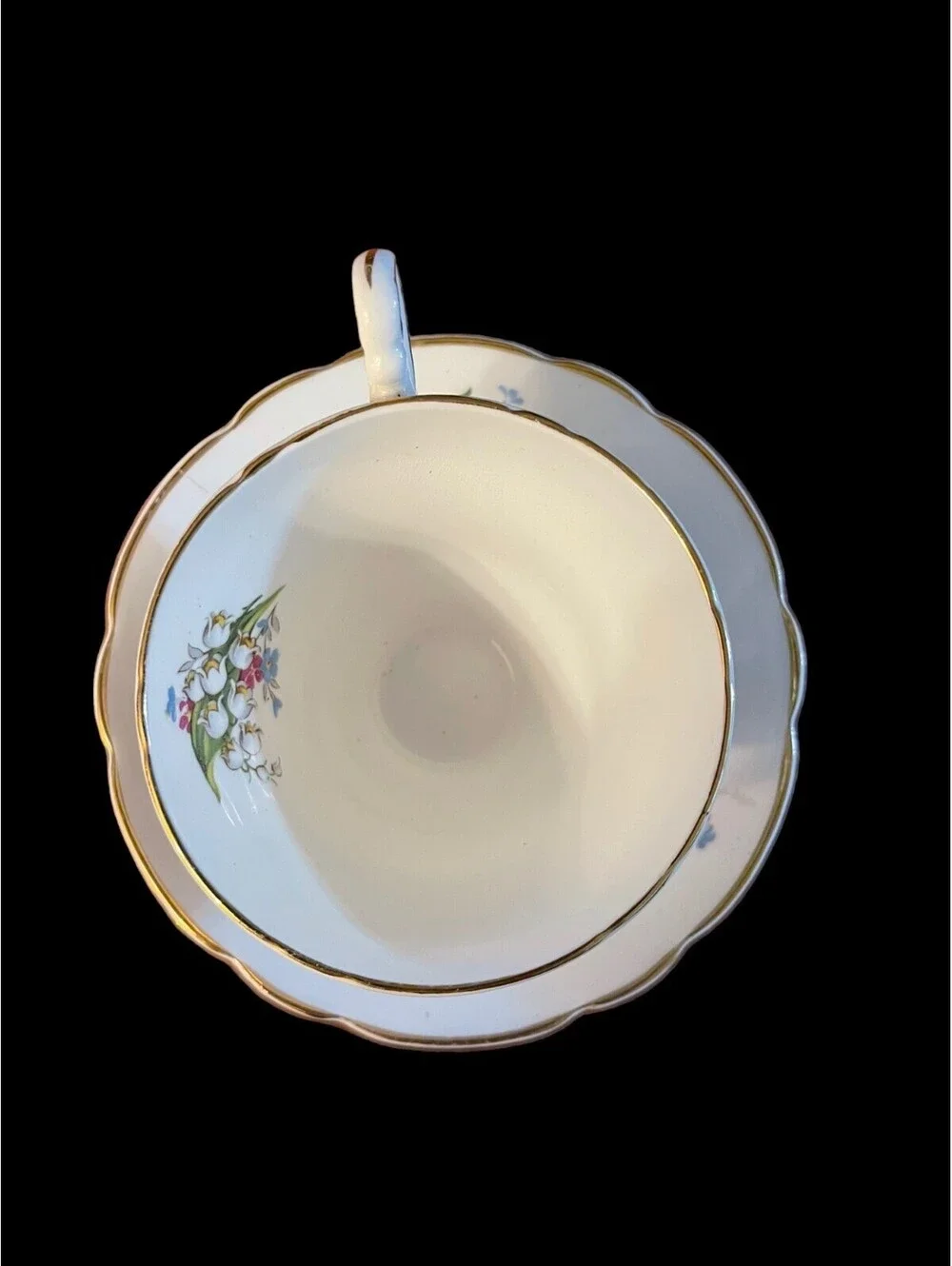 VTG Regency English Bone China Lily of Valley Floral Tea Cup & Saucer Gold Trim